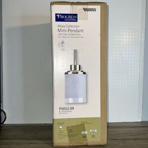 Progressive Lighting Alexa Collection Min Pendant Clear Etched Glass Bru Nickel